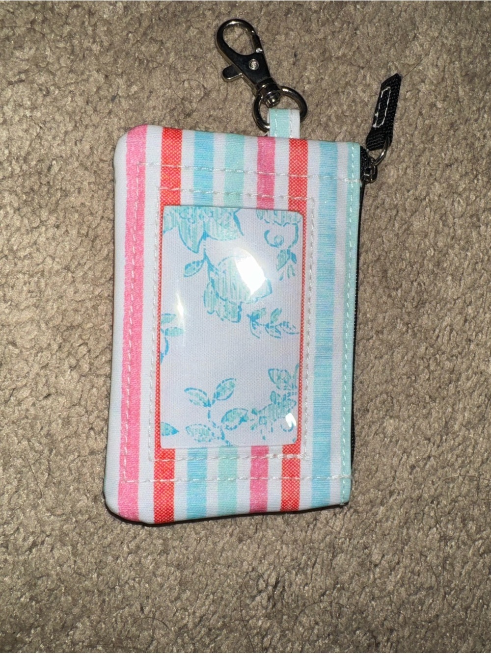 Scout Striped ID Holder with Key Clip - Pink, Blue & Coral